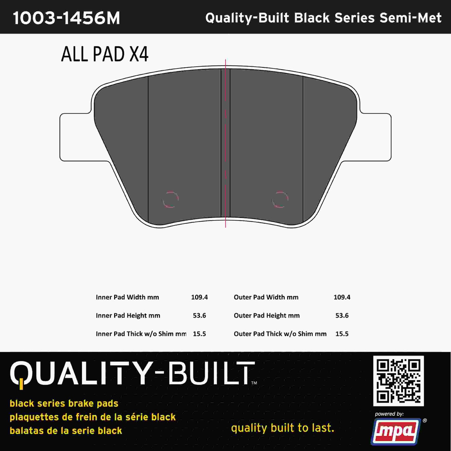 Quality-Built Black Series Semi-Metallic Brake Pads 1003-1456M