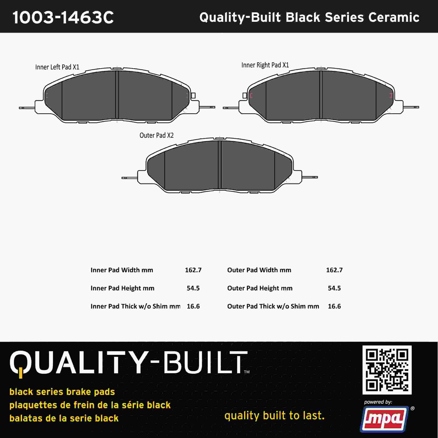 Quality-Built Black Series Ceramic Brake Pads 1003-1463C