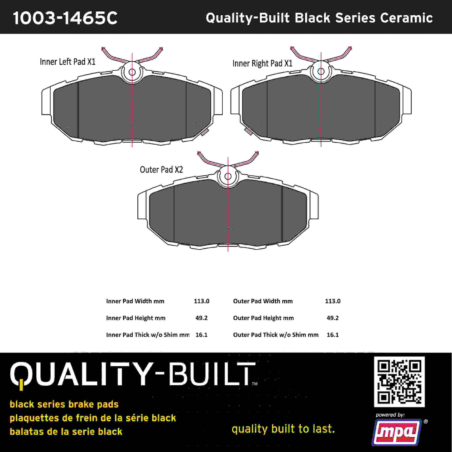 Quality-Built Black Series Ceramic Brake Pads 1003-1465C
