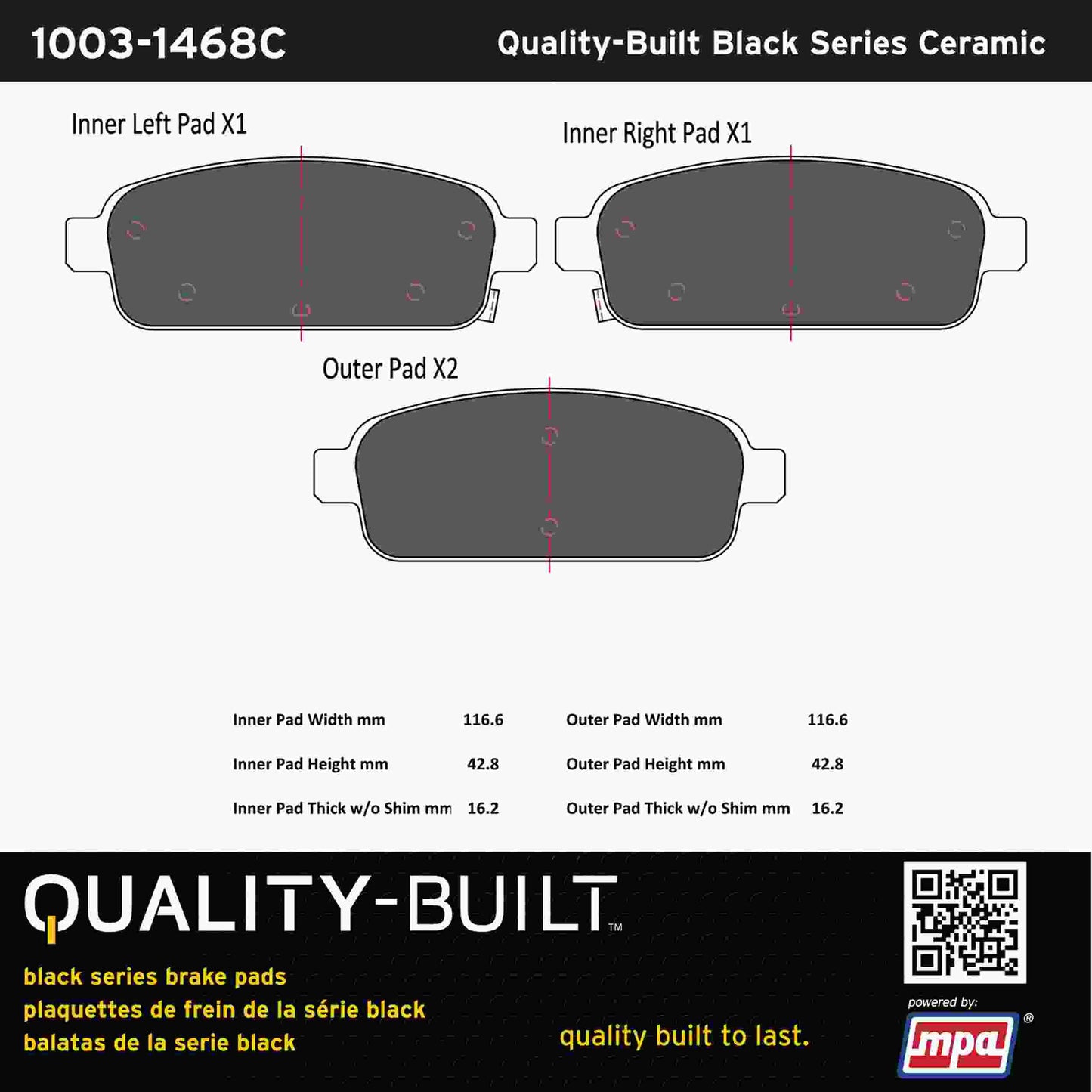 Quality-Built Black Series Ceramic Brake Pads 1003-1468C