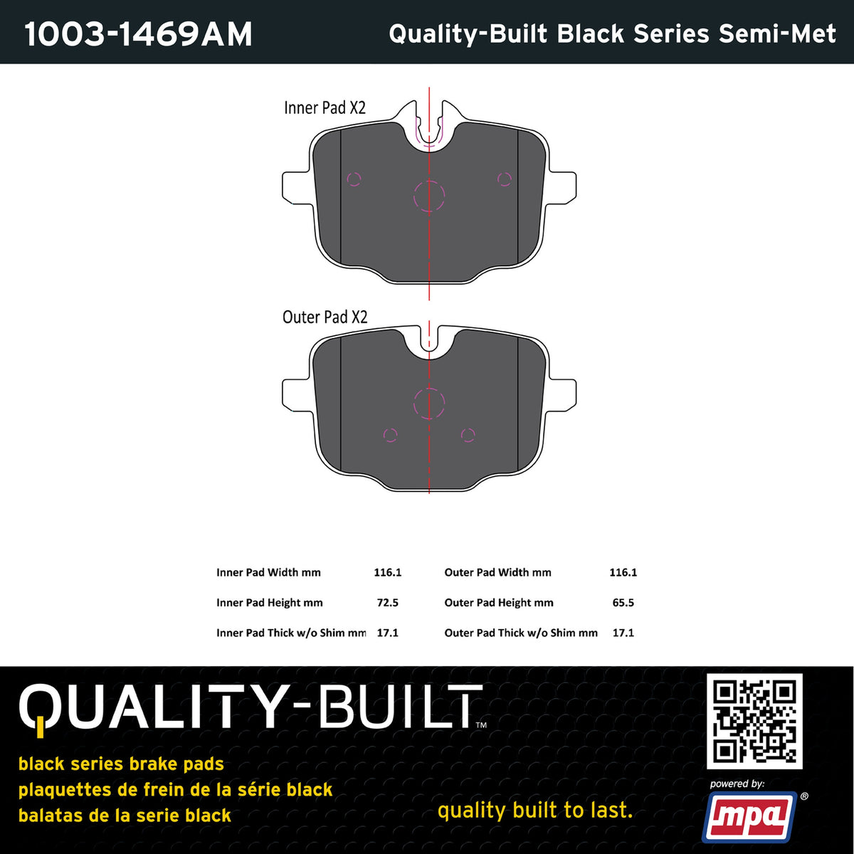 Quality-Built Black Series Semi-Metallic Brake Pads 1003-1469AM