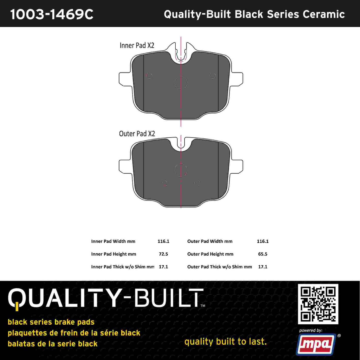 Quality-Built Black Series Ceramic Brake Pads 1003-1469C