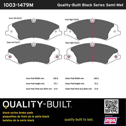 Quality-Built Black Series Semi-Metallic Brake Pads 1003-1479M