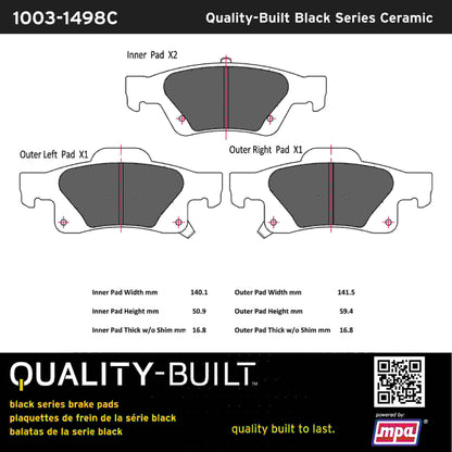 Quality-Built Black Series Ceramic Brake Pads 1003-1498C