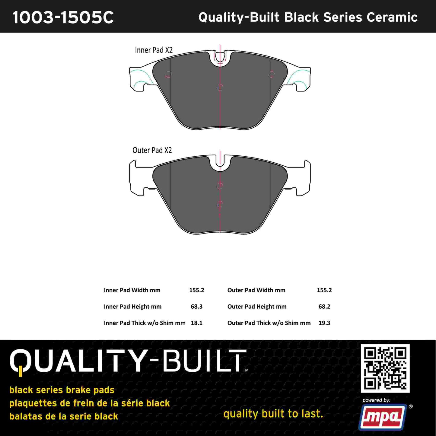 Quality-Built Black Series Ceramic Brake Pads 1003-1505C