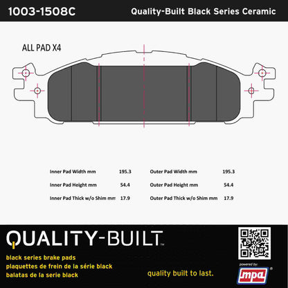 Quality-Built Black Series Ceramic Brake Pads 1003-1508C