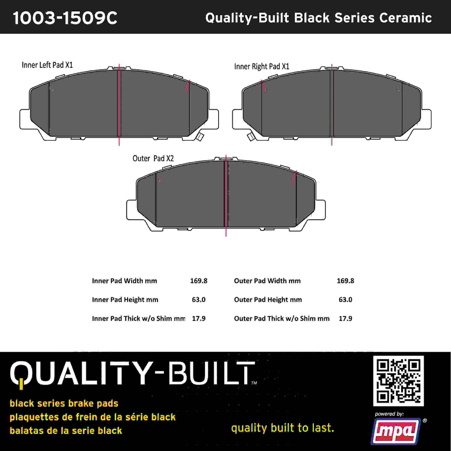 Quality-Built Black Series Ceramic Brake Pads 1003-1509C