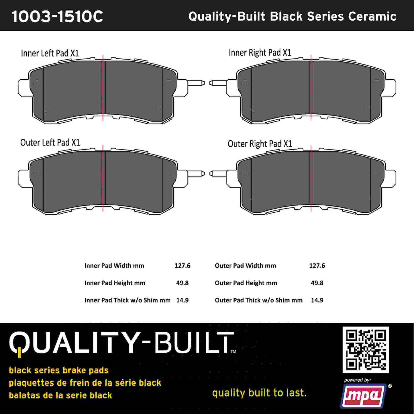 Quality-Built Black Series Ceramic Brake Pads 1003-1510C