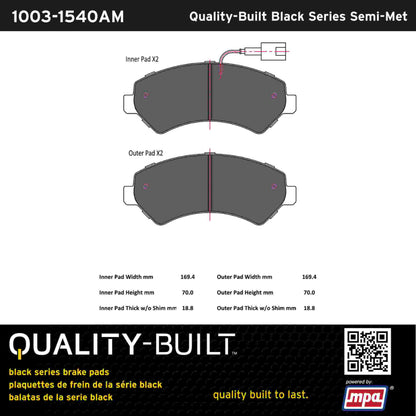 Quality-Built Black Series Semi-Metallic Brake Pads 1003-1540AM
