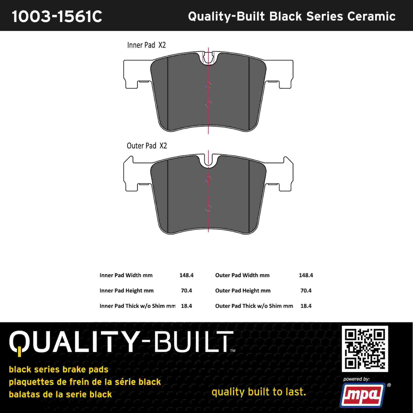 Quality-Built Black Series Ceramic Brake Pads 1003-1561C