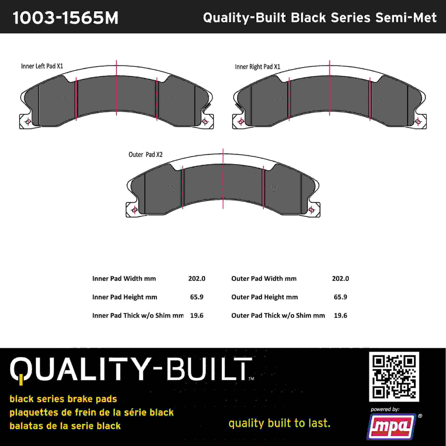 Quality-Built Black Series Semi-Metallic Brake Pads 1003-1565M