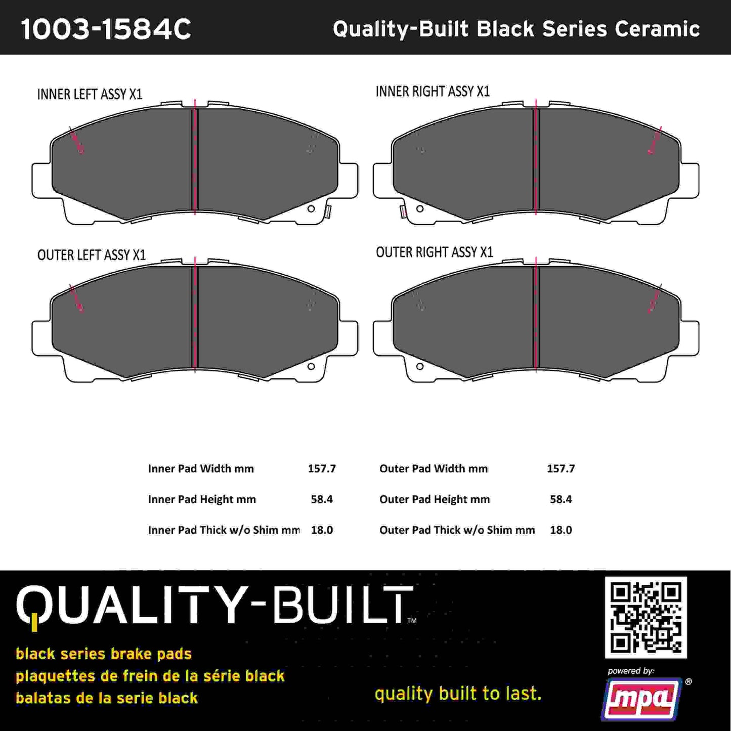 Quality-Built Black Series Ceramic Brake Pads 1003-1584C
