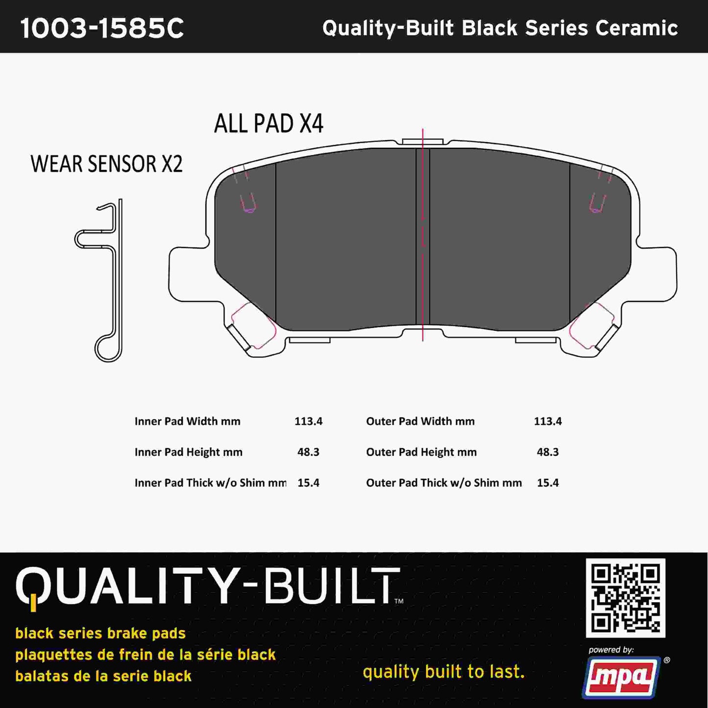Quality-Built Black Series Ceramic Brake Pads 1003-1585C