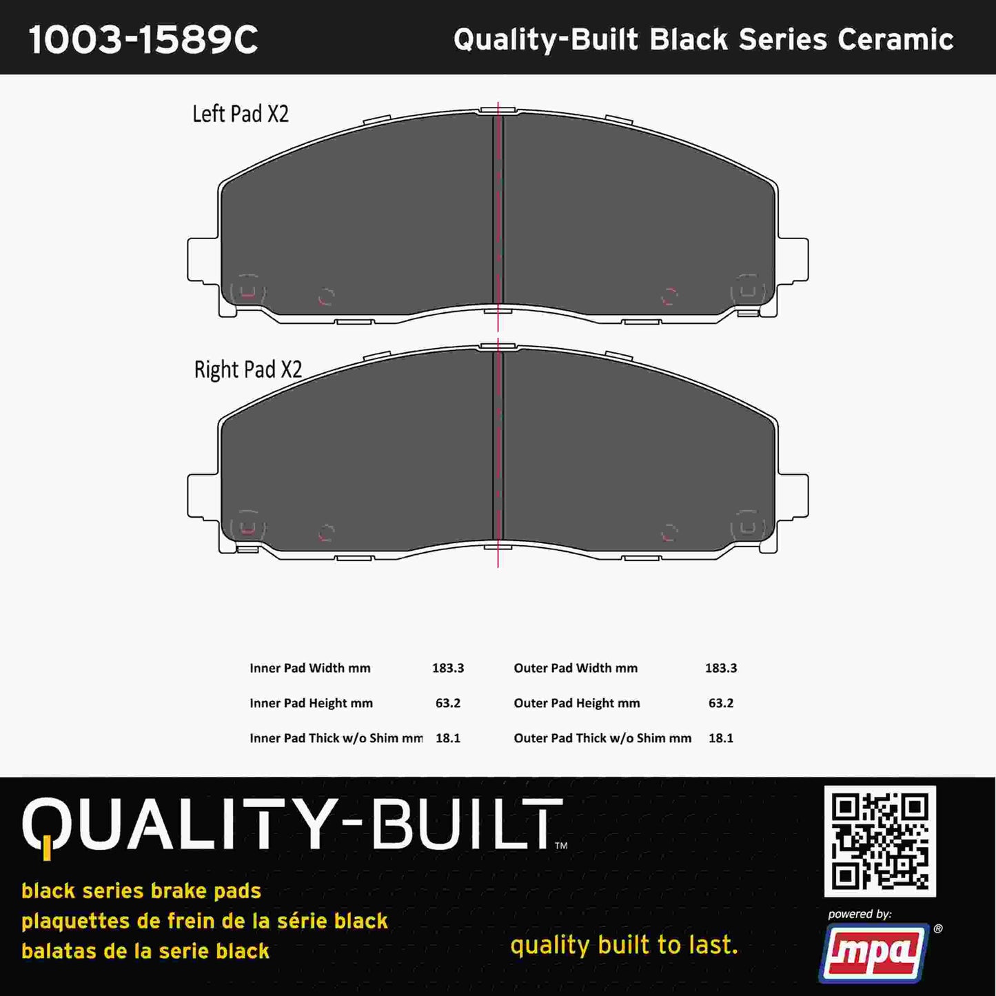 Quality-Built Black Series Ceramic Brake Pads 1003-1589C