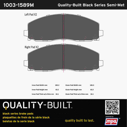 Quality-Built Black Series Semi-Metallic Brake Pads 1003-1589M