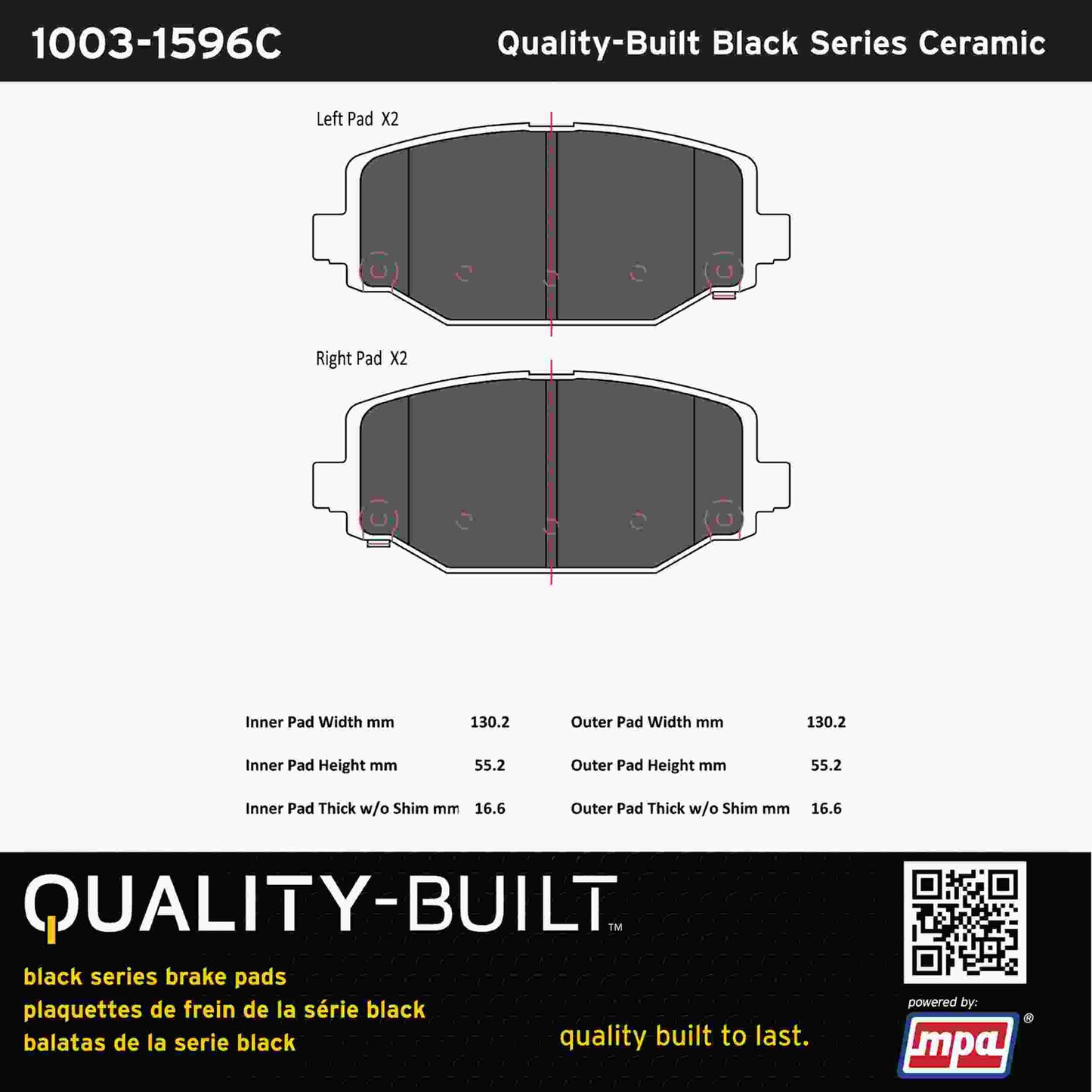 Quality-Built Black Series Ceramic Brake Pads 1003-1596C