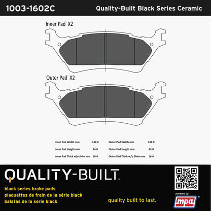 Quality-Built Black Series Ceramic Brake Pads 1003-1602C