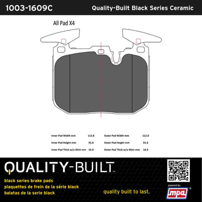 Quality-Built Black Series Ceramic Brake Pads 1003-1609C