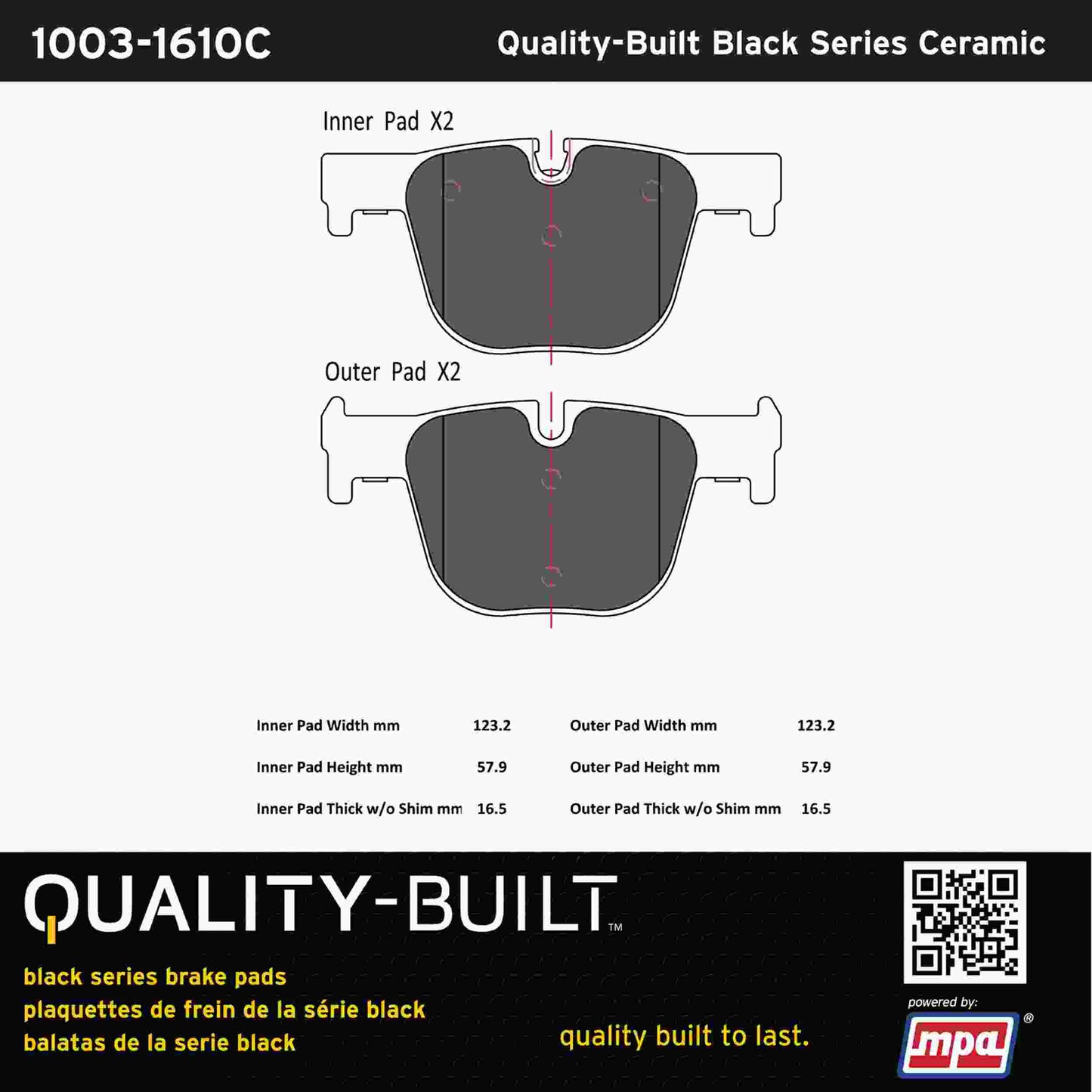 Quality-Built Black Series Ceramic Brake Pads 1003-1610C