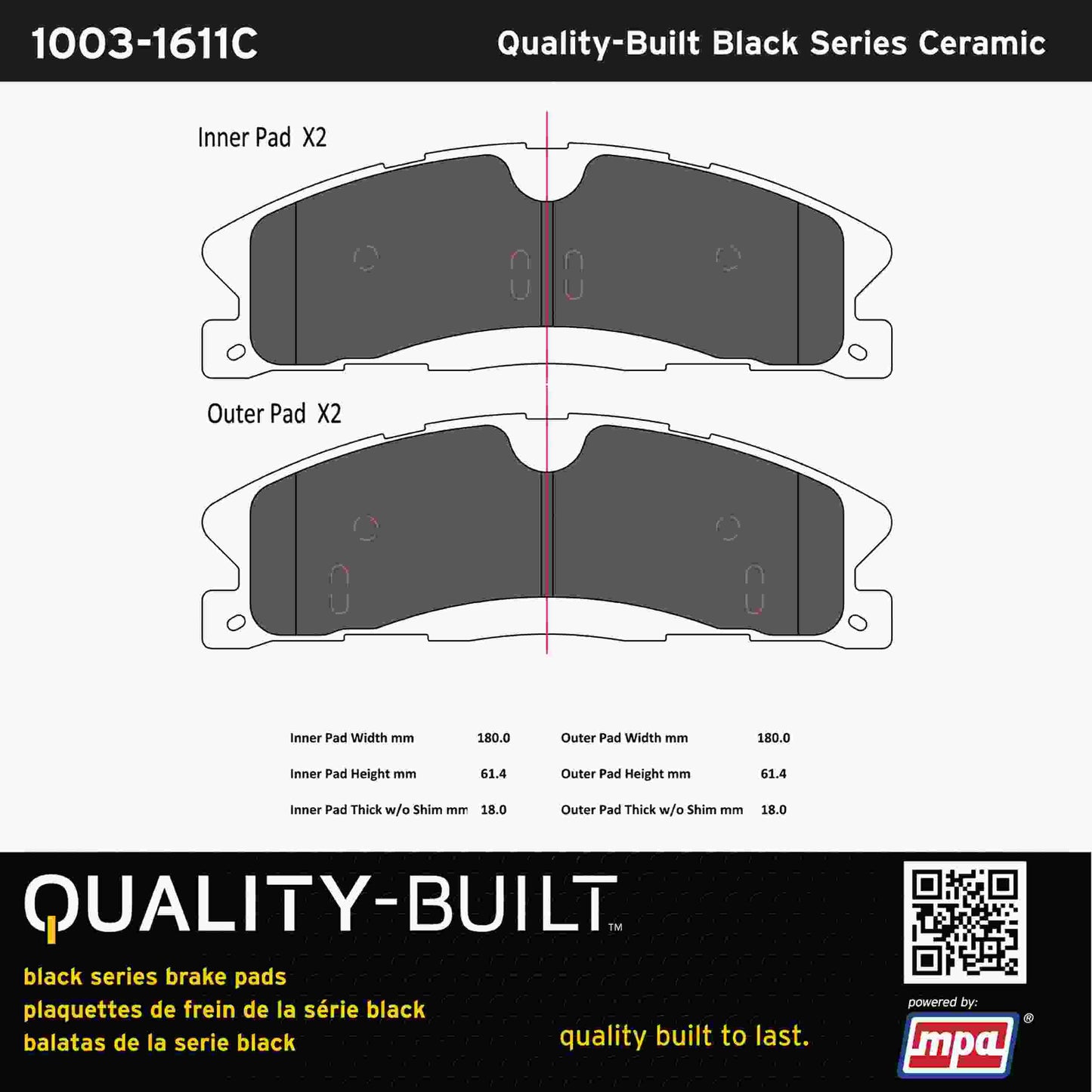 Quality-Built Black Series Ceramic Brake Pads 1003-1611C