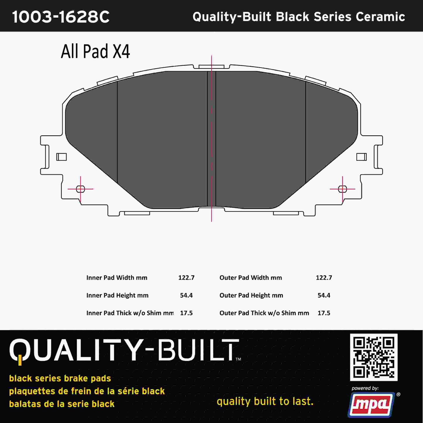Quality-Built Black Series Ceramic Brake Pads 1003-1628C