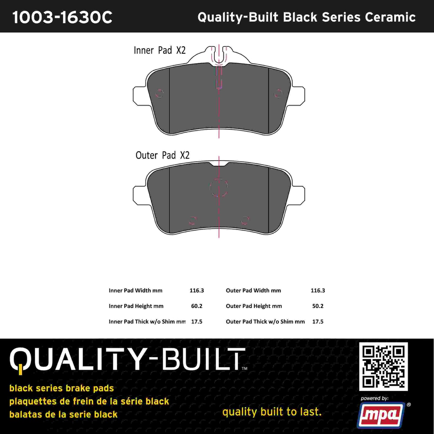 Quality-Built Black Series Ceramic Brake Pads 1003-1630C