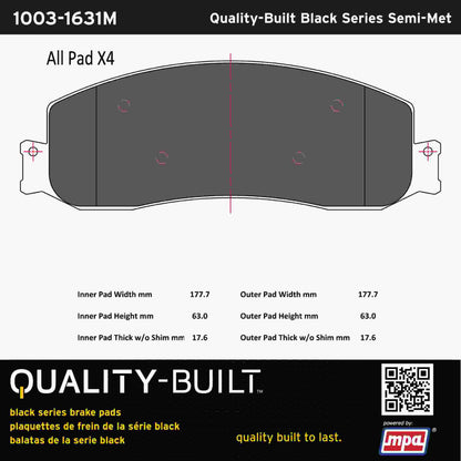 Quality-Built Black Series Semi-Metallic Brake Pads 1003-1631M