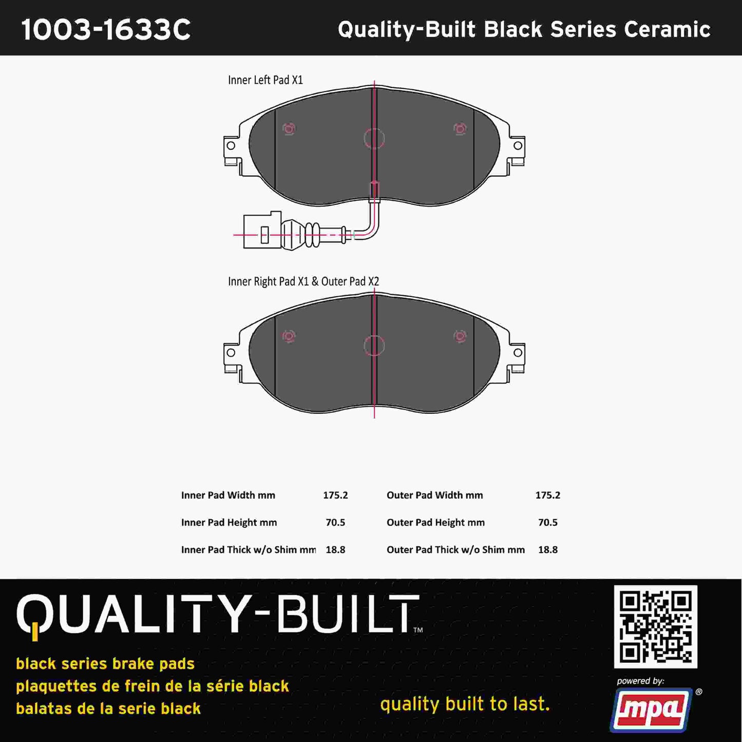 Quality-Built Black Series Ceramic Brake Pads 1003-1633C