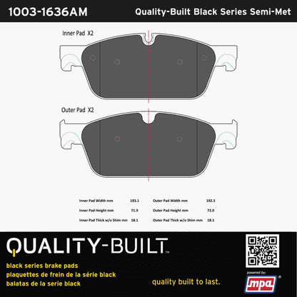 Quality-Built Black Series Semi-Metallic Brake Pads 1003-1636AM