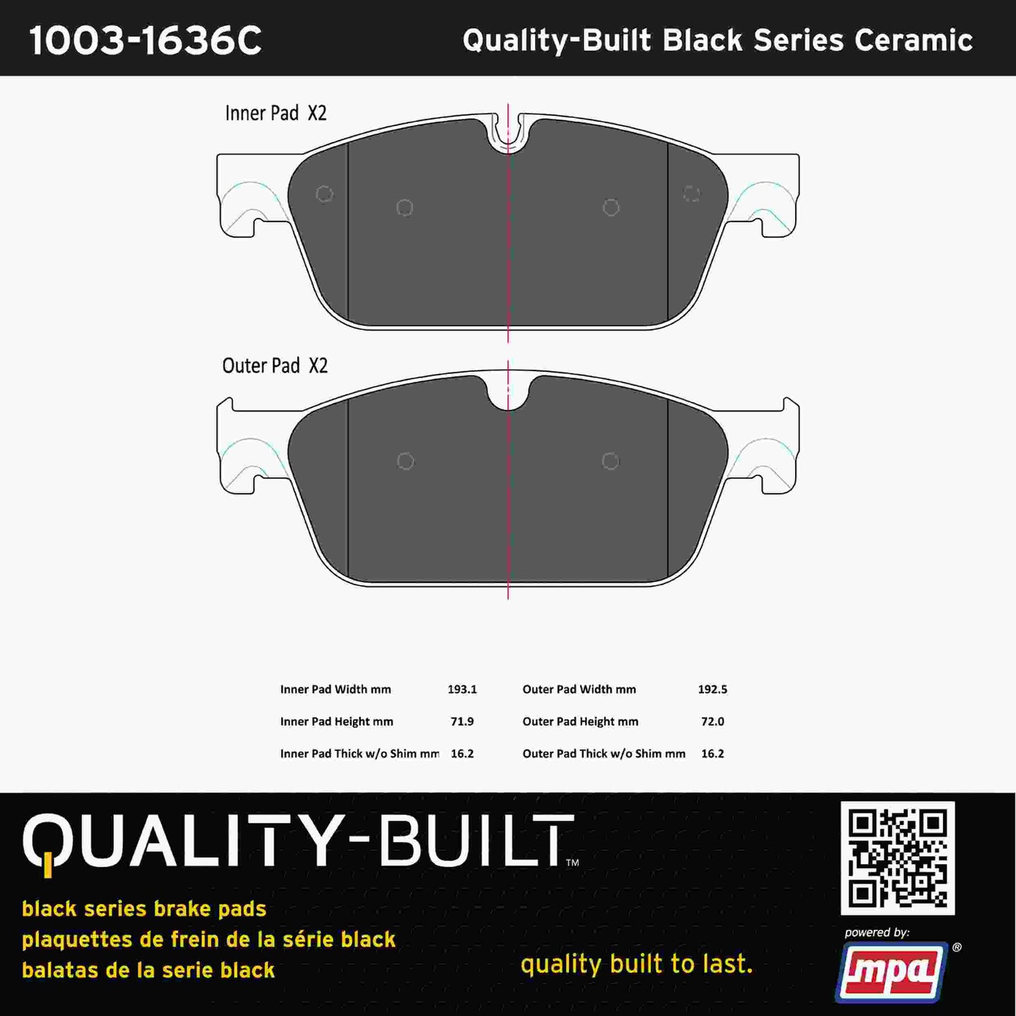 Quality-Built Black Series Ceramic Brake Pads 1003-1636C