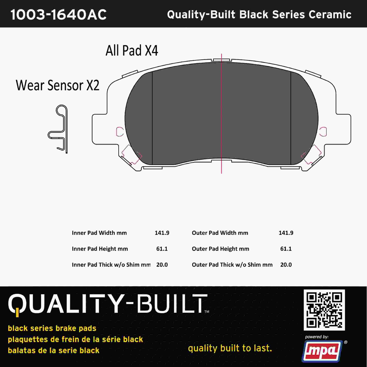 Quality-Built Black Series Ceramic Brake Pads 1003-1640AC