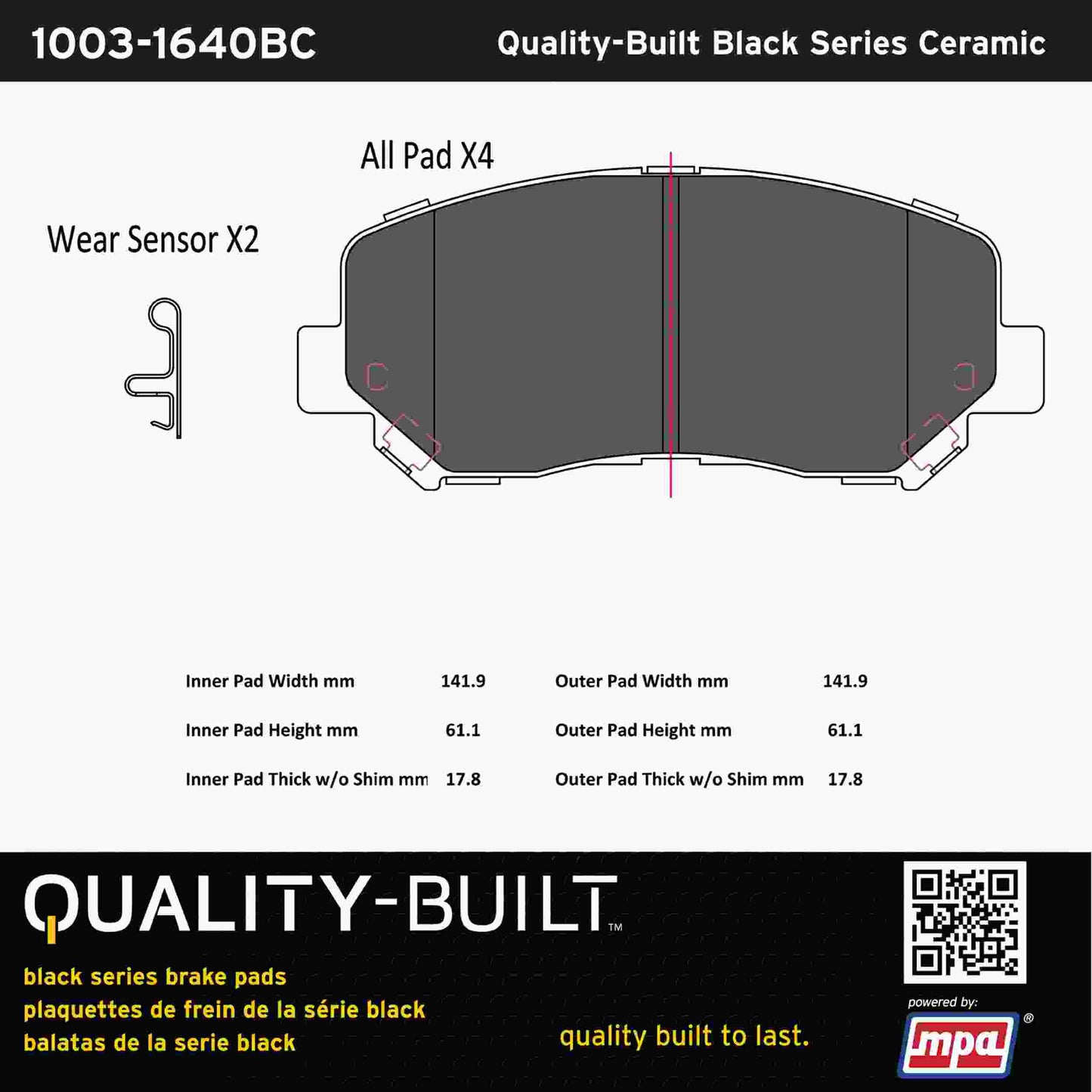 Quality-Built Black Series Ceramic Brake Pads 1003-1640BC