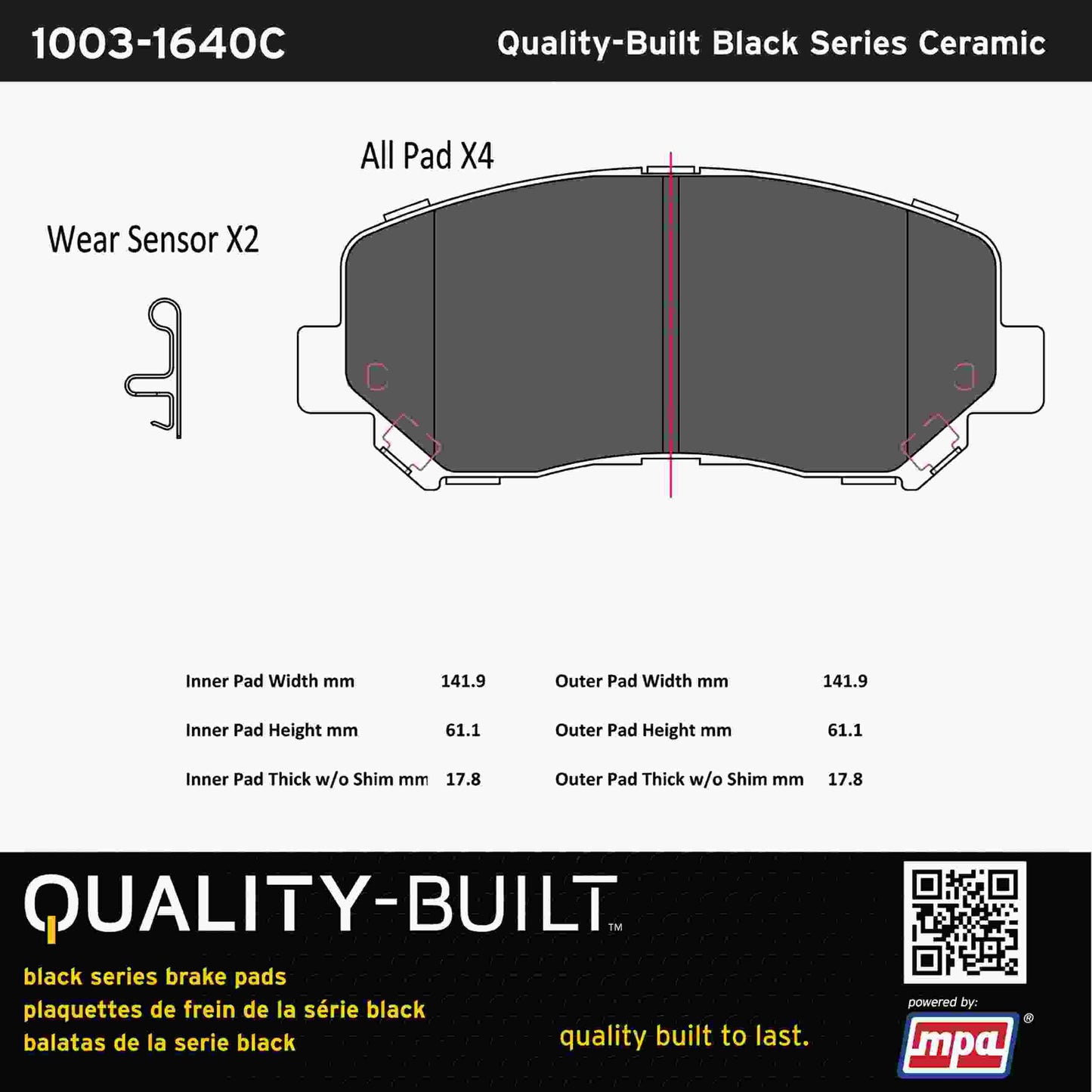 Quality-Built Black Series Ceramic Brake Pads 1003-1640C