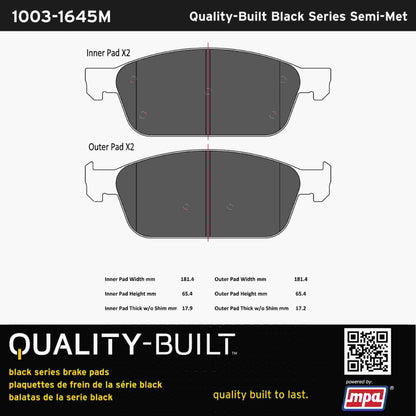 Quality-Built Black Series Semi-Metallic Brake Pads 1003-1645M