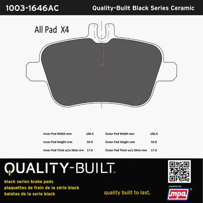 Quality-Built Black Series Ceramic Brake Pads 1003-1646AC