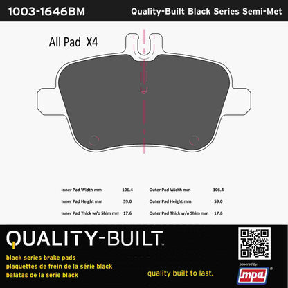 Quality-Built Black Series Semi-Metallic Brake Pads 1003-1646BM