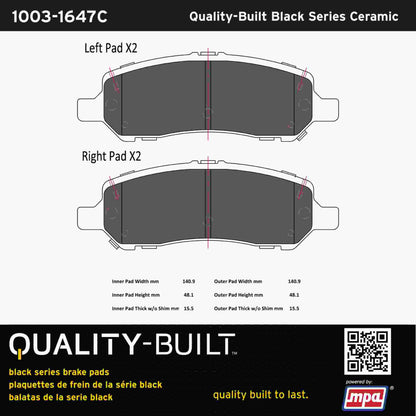 Quality-Built Black Series Ceramic Brake Pads 1003-1647C