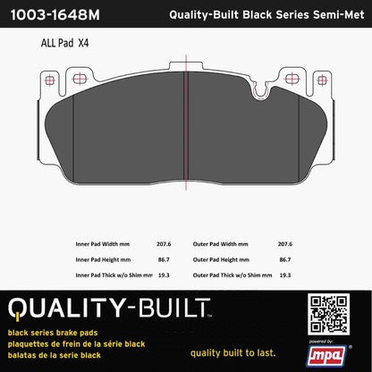 Quality-Built Black Series Semi-Metallic Brake Pads 1003-1648M