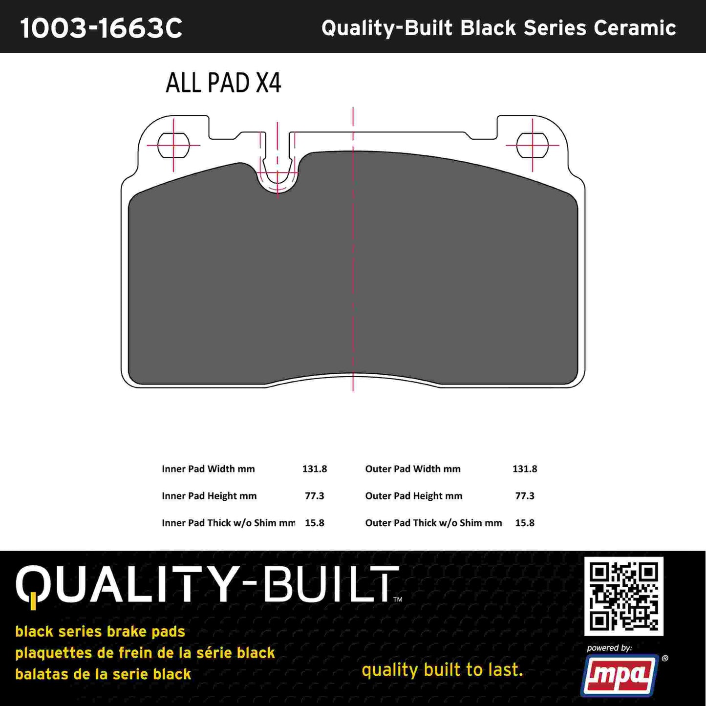Quality-Built Black Series Ceramic Brake Pads 1003-1663C