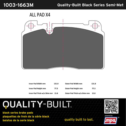 Quality-Built Black Series Semi-Metallic Brake Pads 1003-1663M