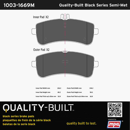 Quality-Built Black Series Semi-Metallic Brake Pads 1003-1669M