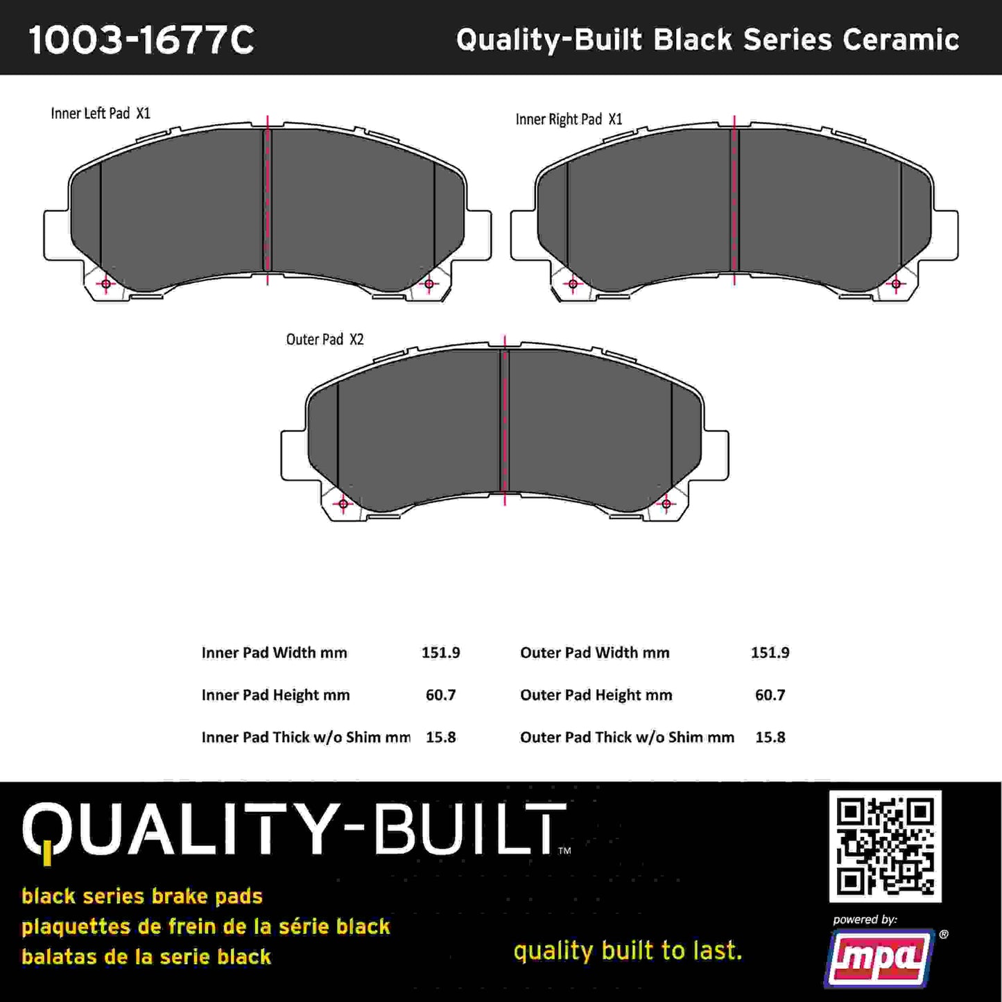Quality-Built Black Series Ceramic Brake Pads 1003-1677C