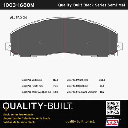 Quality-Built Black Series Semi-Metallic Brake Pads 1003-1680M