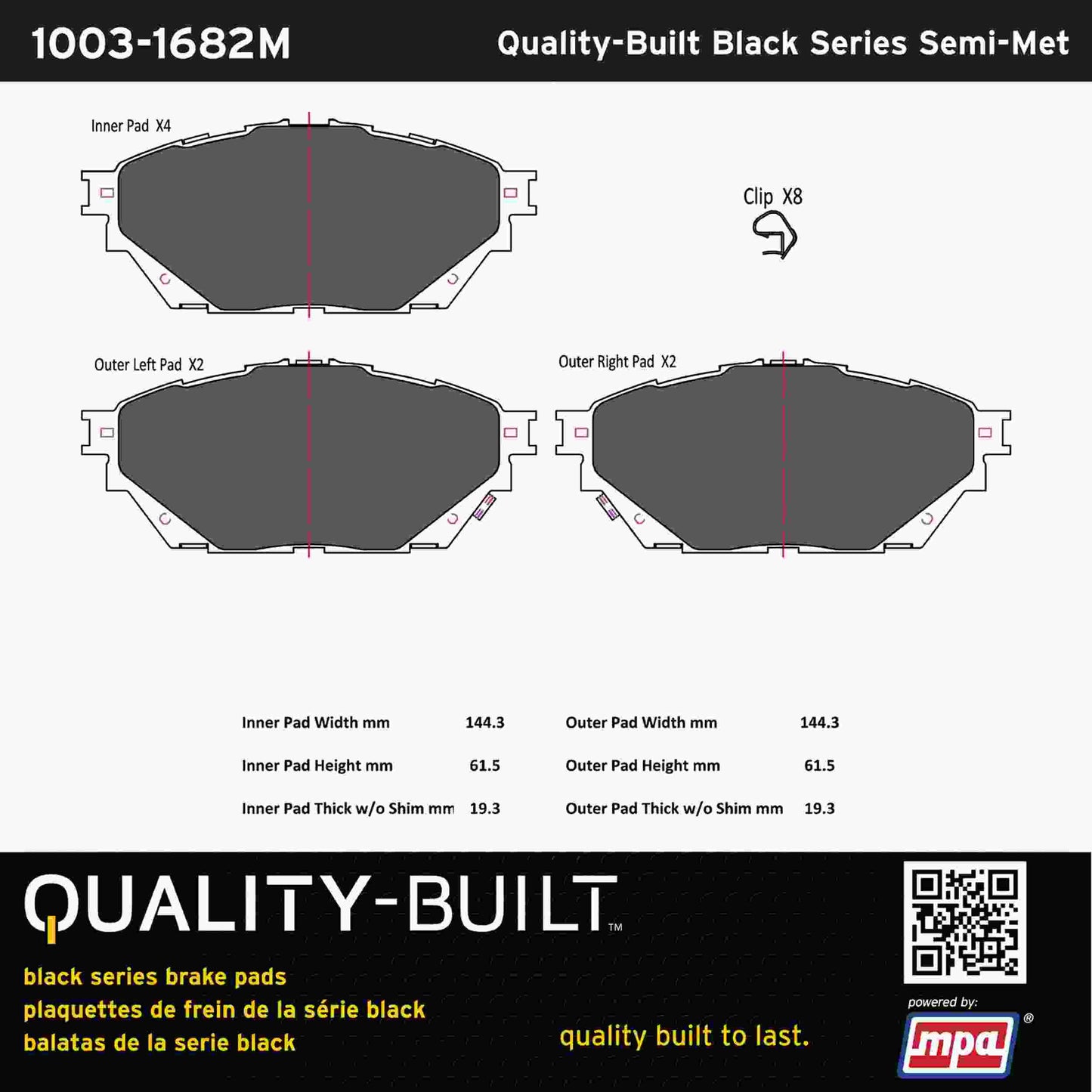 Quality-Built Black Series Semi-Metallic Brake Pads 1003-1682M