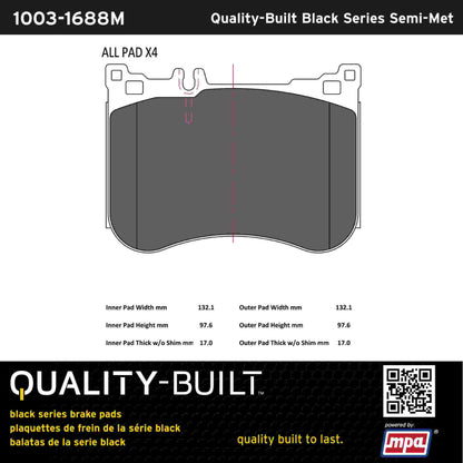 Quality-Built Black Series Semi-Metallic Brake Pads 1003-1688M