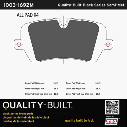 Quality-Built Black Series Semi-Metallic Brake Pads 1003-1692M