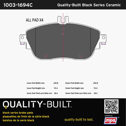Quality-Built Black Series Ceramic Brake Pads 1003-1694C