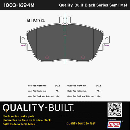 Quality-Built Black Series Semi-Metallic Brake Pads 1003-1694M
