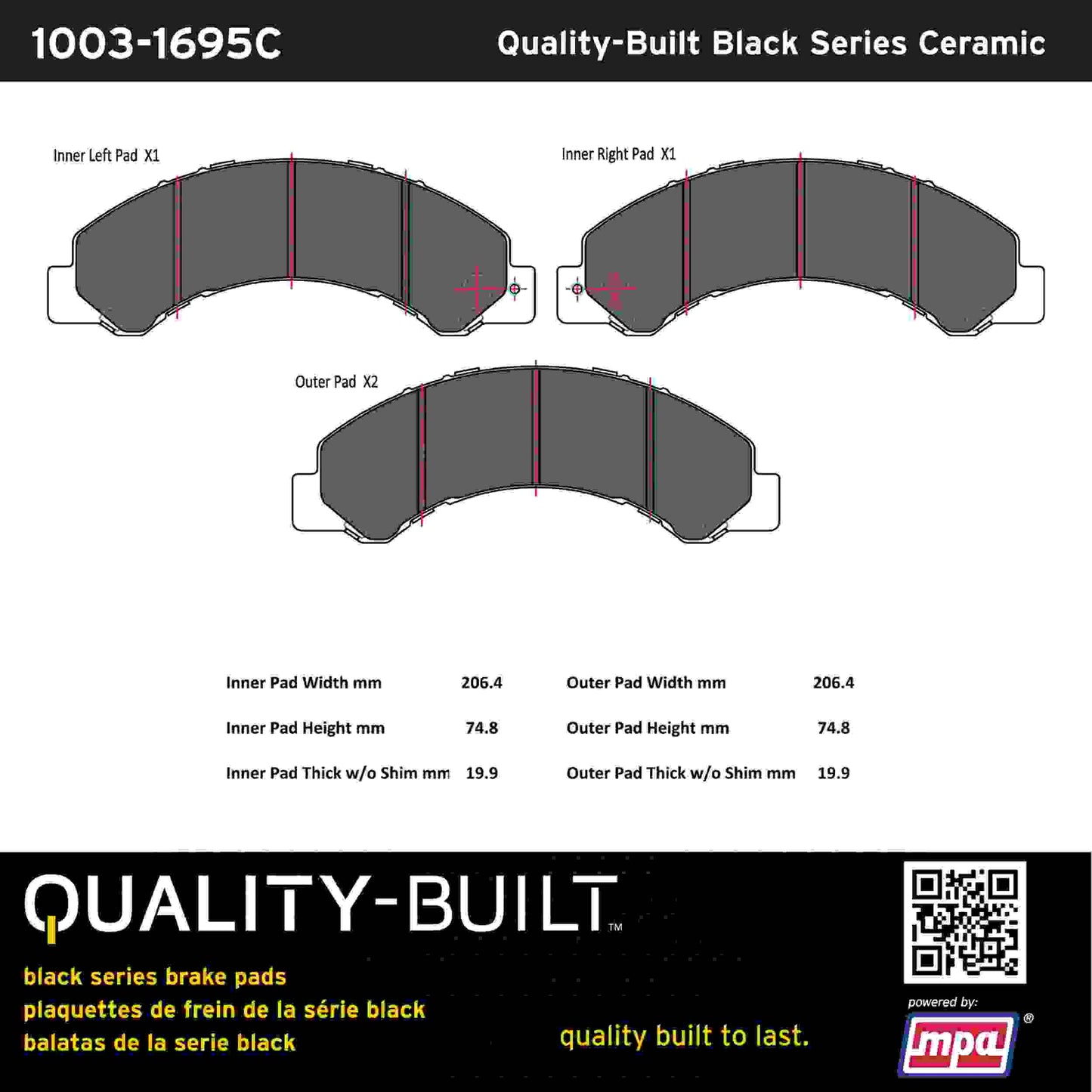 Quality-Built Black Series Ceramic Brake Pads 1003-1695C