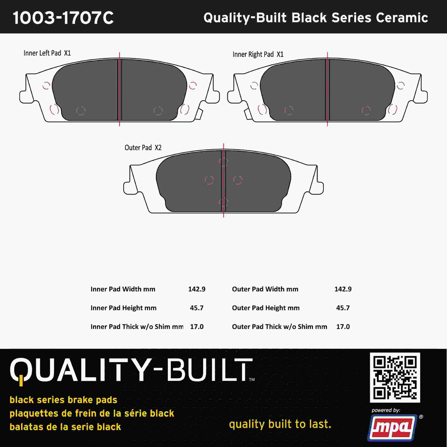 Quality-Built Black Series Ceramic Brake Pads 1003-1707C